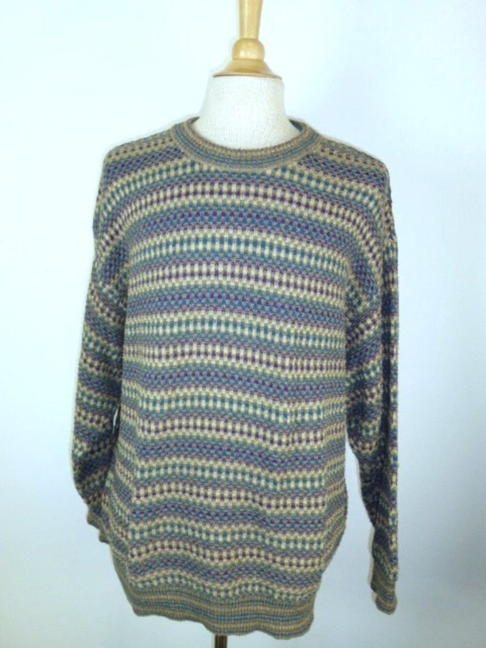 Vintage JHANE BARNES cotton blue purple retro crewneck stripes SWEATER XL